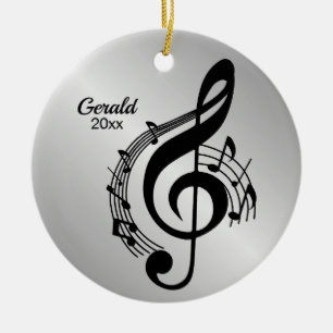 Music G Clef Personalised Name / Year Ceramic Tree Decoration