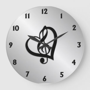 Music G Heart Large Clock