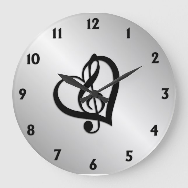 Music G Heart Large Clock (Front)
