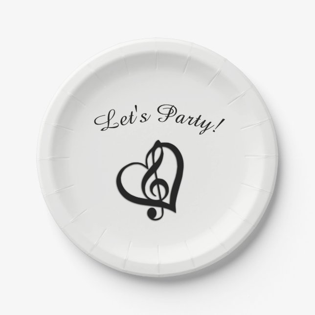 Music G Heart Let's Party Paper Plate (Front)