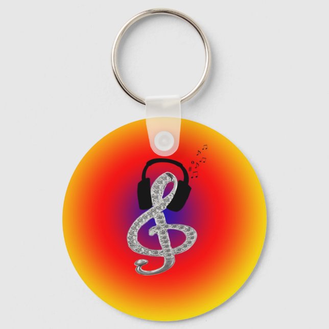 Music Gclef with headset Key Ring (Front)