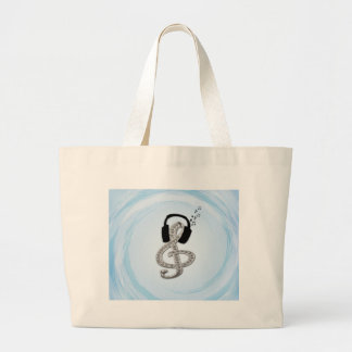 Music Gclef with headset Large Tote Bag
