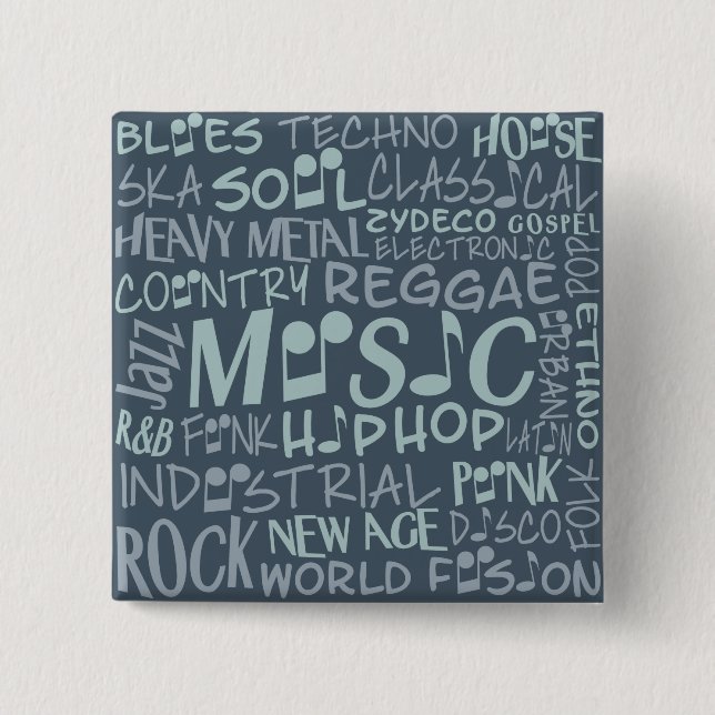 Music Genres Word Collage button (Front)