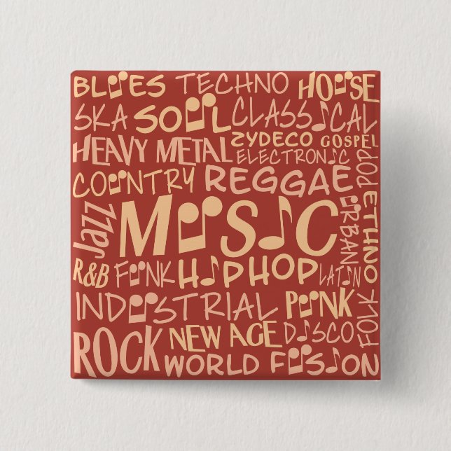 Music Genres Word Collage button (Front)