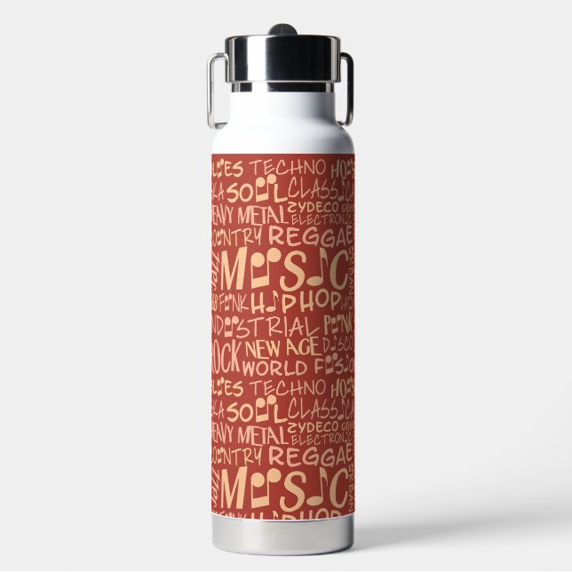 Music Genres Word Collage Water Bottle (Front)