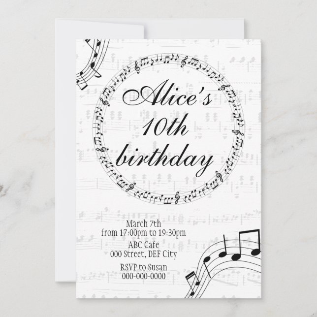 Music Girls Birthday Invitation Card (Front)