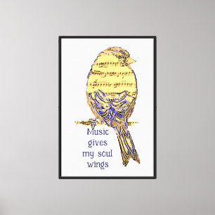 Music Gives My Soul Wings Bird Freedom Notes Canvas Print