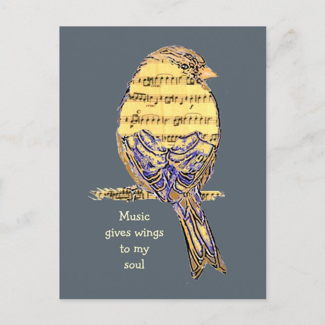 Music gives my soul wings Music Note Bird Postcard (Front)