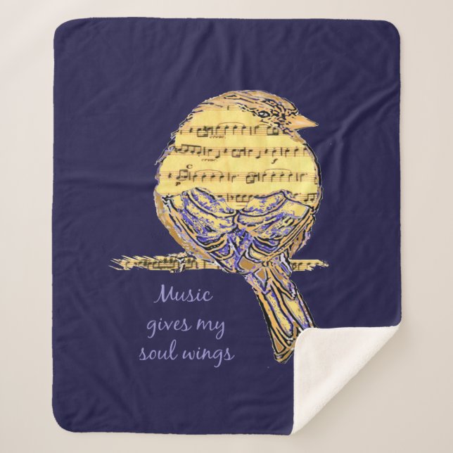 Music Gives My Soul Wings Musician Musical Quote Sherpa Blanket (Front)