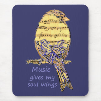 Music Gives my Soul Wings Quote & Bird Art Mouse Mat