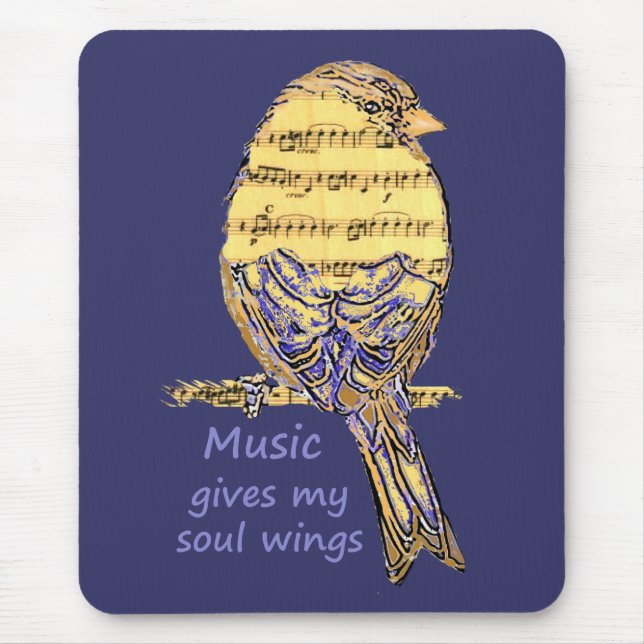 Music Gives my Soul Wings Quote & Bird Art Mouse Mat (Front)