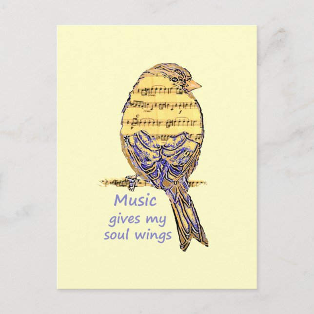 Music Gives my Soul Wings Quote & Bird Art Postcard (Front)