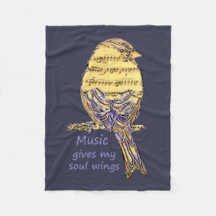 Music  gives my soul wings Quote Music Note Bird Fleece Blanket