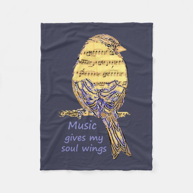 Music  gives my soul wings Quote Music Note Bird Fleece Blanket (Front)