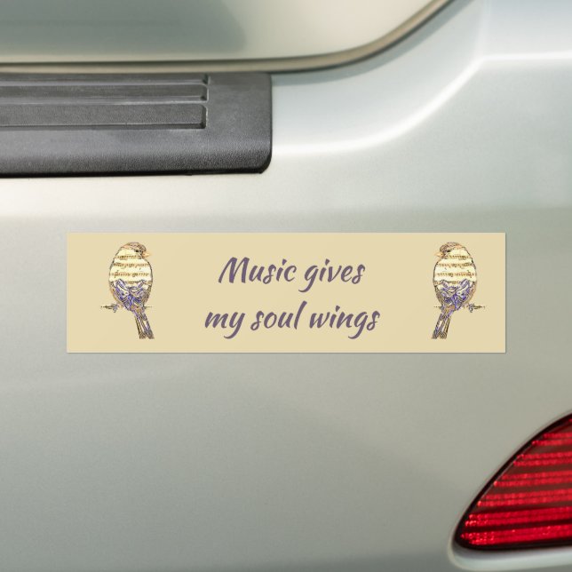  Music gives my soul wings Sparrow Bird Bumper Sticker (On Car)