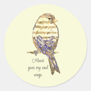  Music gives my soul wings Sparrow Bird Classic Round Sticker