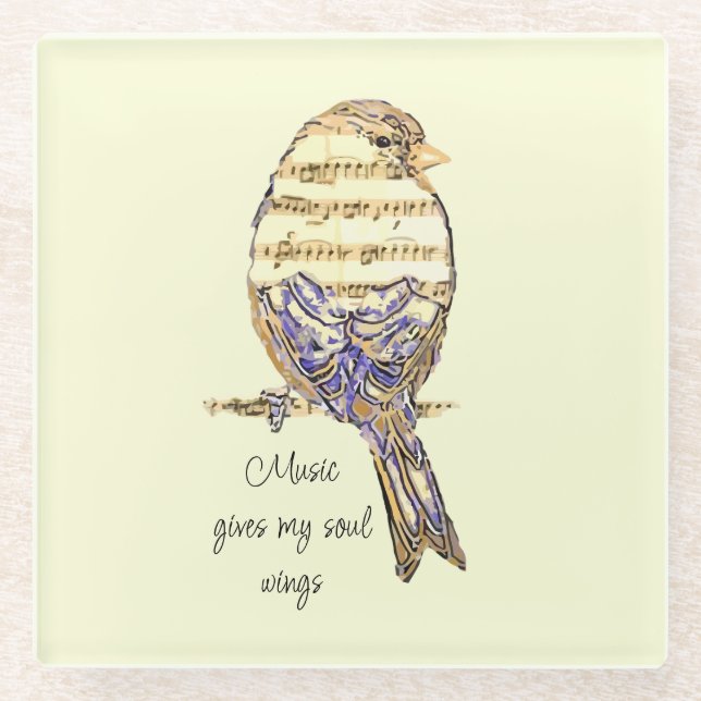  Music gives my soul wings Sparrow Bird Glass Coaster (Front)