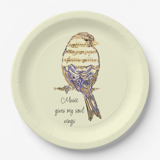  Music gives my soul wings Sparrow Bird Paper Plate (Front)