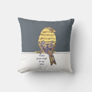 Music gives wings to my soul Music Note Bird Quote Cushion