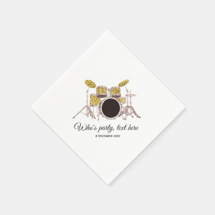 music, gold drum set ,Cocktail Paper Napkins