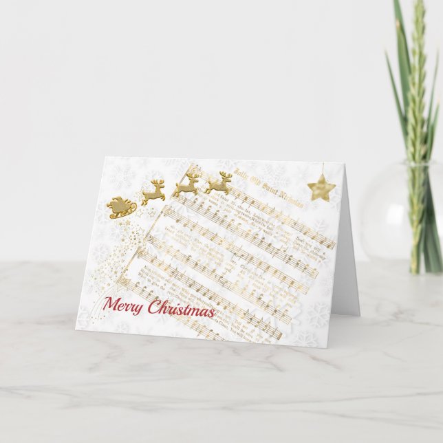 Music Gold Santa Song Christmas Holiday Card (Front)