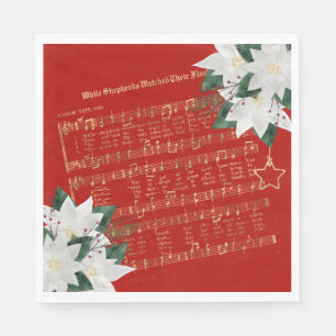 Music Gold White Poinsettia Hymn Christmas Napkin