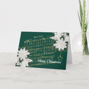 Music Gold White Poinsettia Silent Night Christmas Holiday Card