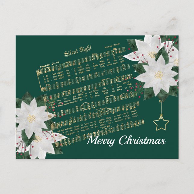 Music Gold White Poinsettia Silent Night Christmas Holiday Postcard (Front)