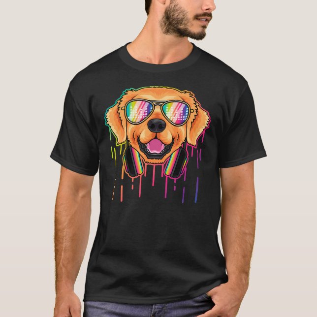 Music Golden Retriever Dj With Headphones Musical  T-Shirt (Front)