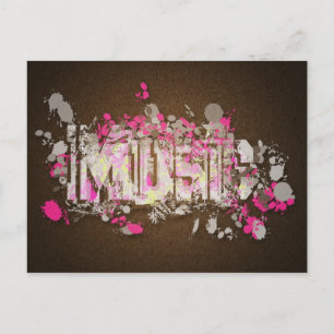 Music graffiti style sign magenta brown postcard