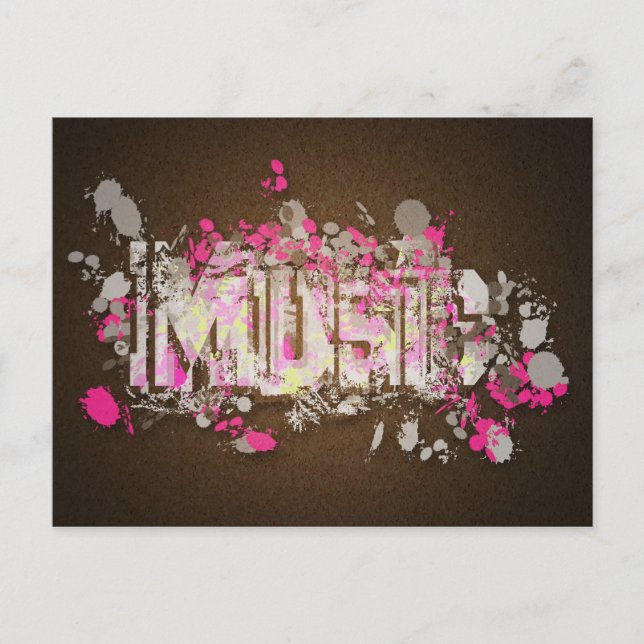 Music graffiti style sign magenta brown postcard (Front)