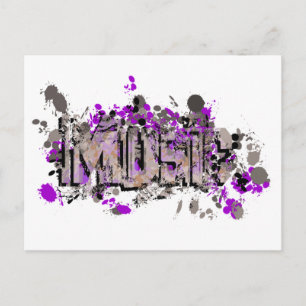 Music graffiti style sign purple grey postcard