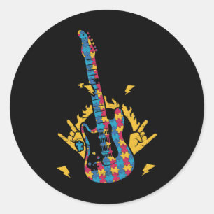 Music Guitar Autism Awareness Day Month Colourful  Classic Round Sticker