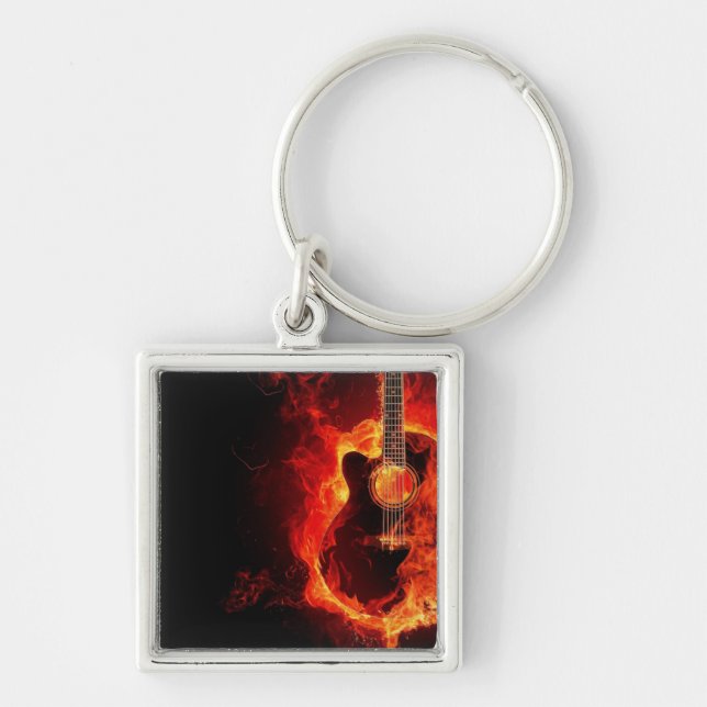 music guitar flames fire note dance Destiny'S Key Ring (Front)
