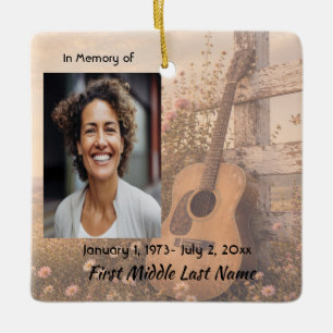 Music Guitar Memorial Prayer Card Photo Keepsake Ceramic Ornament