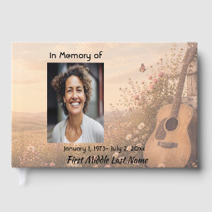 Music Guitar Memorial Prayer Card Photo Keepsake Guest Book