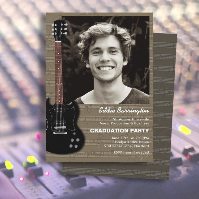 Music Guitar Photo Graduation Party Invitation (Creator Uploaded)