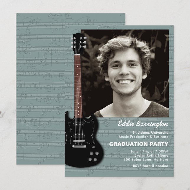 Music Guitar Photo Graduation Party Invitation (Front/Back)