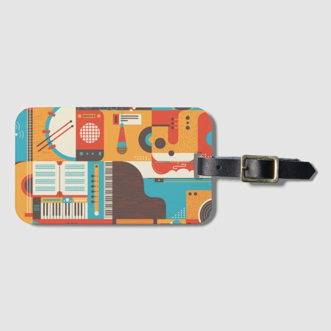 Music Guitar Piano Colourful Luggage Tag (Front Horizontal)