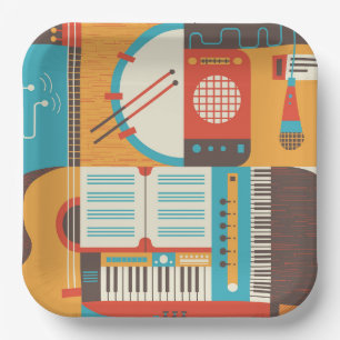 Music Guitar Piano Colourful Paper Plate