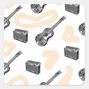 Music Guitar Radio Pattern Custom Square Sticker