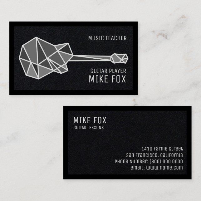 Music Guitar Teacher Black Business Card (Front/Back)