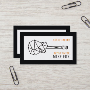 music guitar teacher, professional black white business card