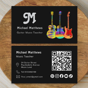 Music Guitar Teacher QR Code Social Media Custom Business Card