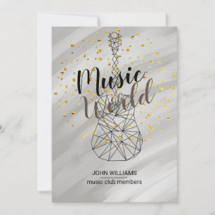Music Guitar Thank You Watercolor Nature Grey Card