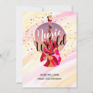 Music Guitar Thank You Watercolor Nature Pink Card