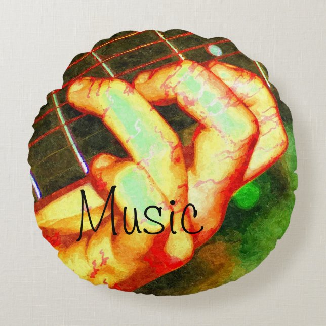 Music Guitar Theme Round Cushion (Front)