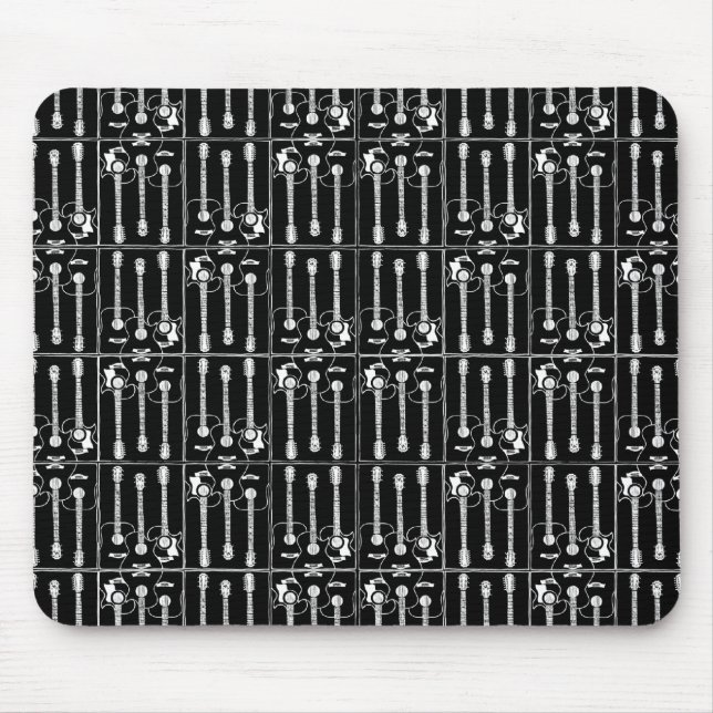 Music guitars pattern black mouse mat (Front)