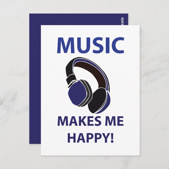 Music Headphone Music Makes Me Happy Music Postcard (Front/Back)