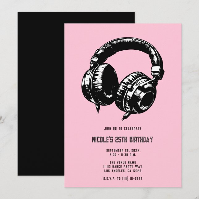 Music Headphones Dance Party DJ Birthday Party Invitation (Front/Back)